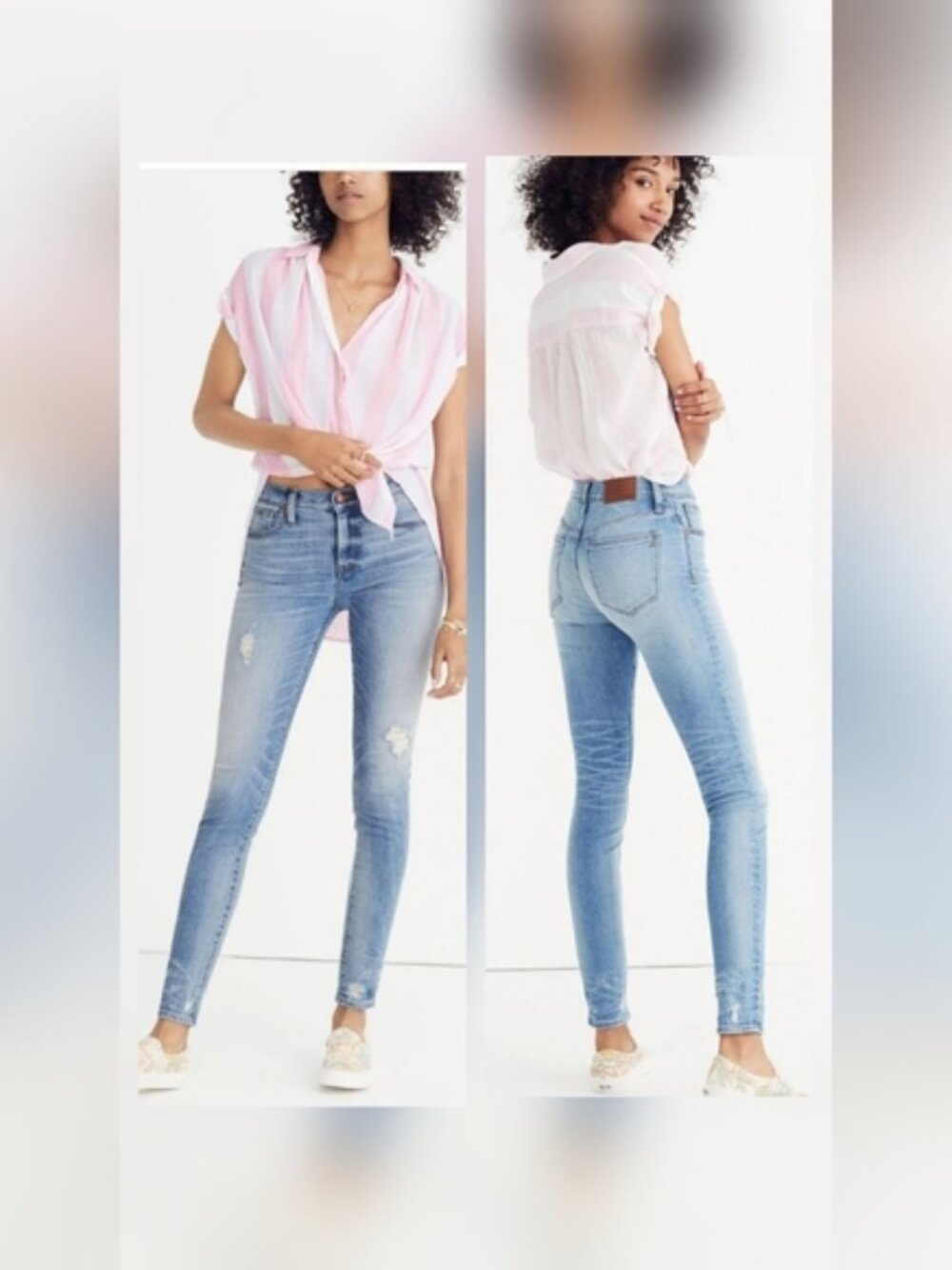 Madewell Sz 25 9" High Rise Skinny Distressed Raw Hem Light Wash  Stretch Jeans